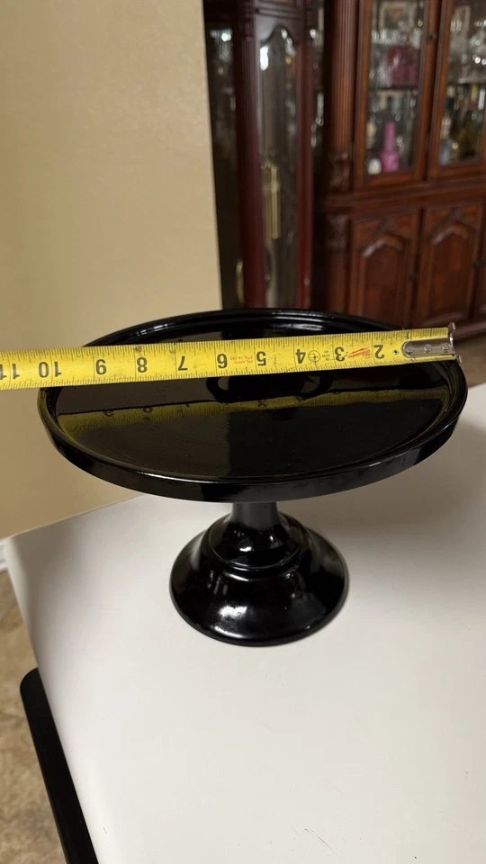 Mosser Negro Brillo Vidrio 10” Pedestal Pastel Plato Soporte, Boda, Decoración, Vela Foto 4 de 4