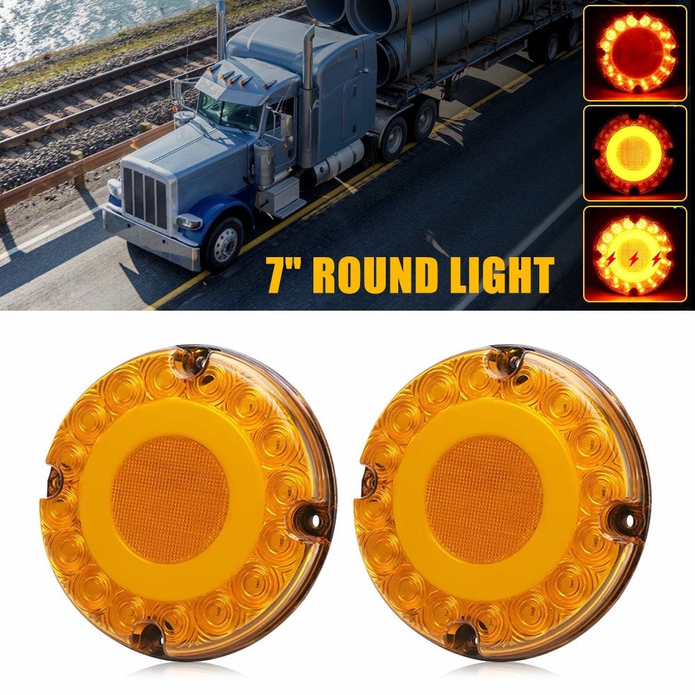 2PC in 7" Round Amber LED Tail Light Brake Turn Signal DRL Truck Bus Trailer Van thumbnail 11