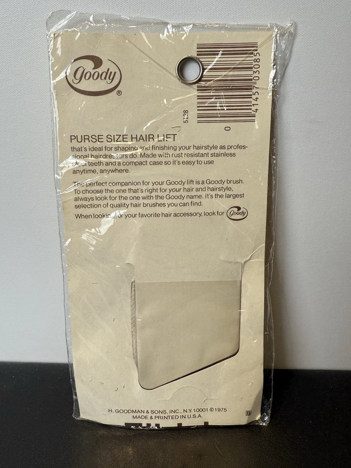 Peine elevador de cabello tamaño cartera Goody vintage selección #5128 rosa 1975 embalaje antiguo nuevo de stock Foto 2 de 2