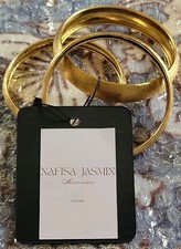 Gold Tone Brushed Wide Round Bangle Bracelet Set of 3 Metal No Stone