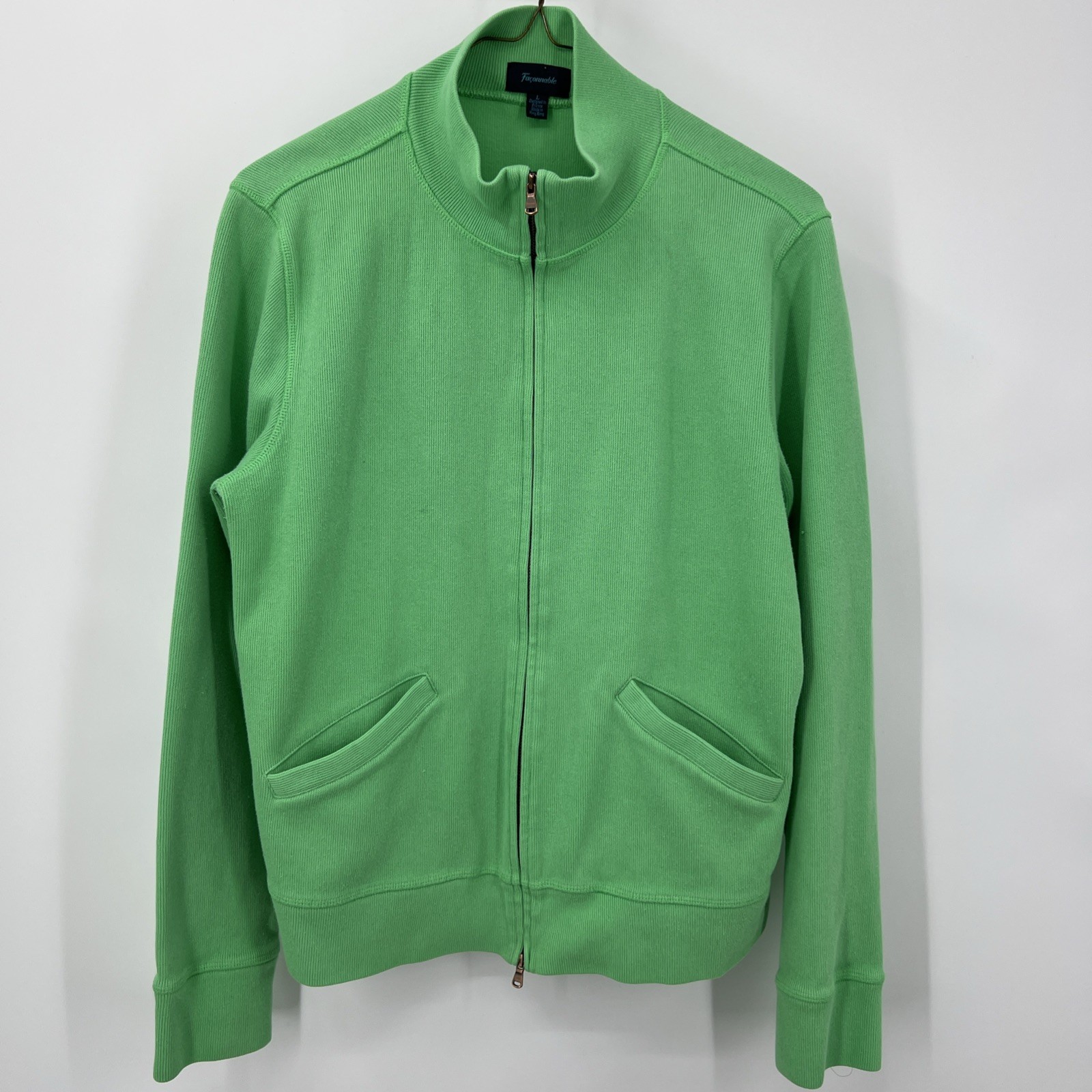 Faconnable Women’s Green Full Zip Sweater Large 100% Cotton Hong Kong