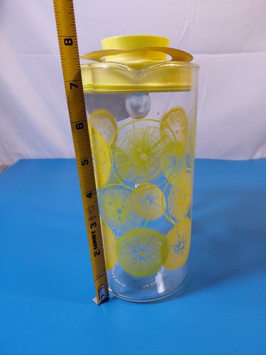 Jarra de jugo de agua limonada vintage Pyrex vidrio transparente limón lima 1 qt con tapa - Imagen 7 de 7