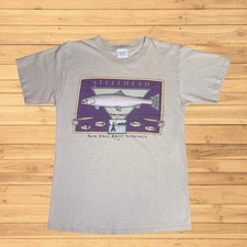 Vintage 90's Harborside Graphics steelhead Fly Fishing T-shirt thrashed