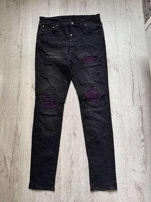 Amiri Mx1 Ultrasuede Distressed Purple Aged Black Jeans Größe W32 L32