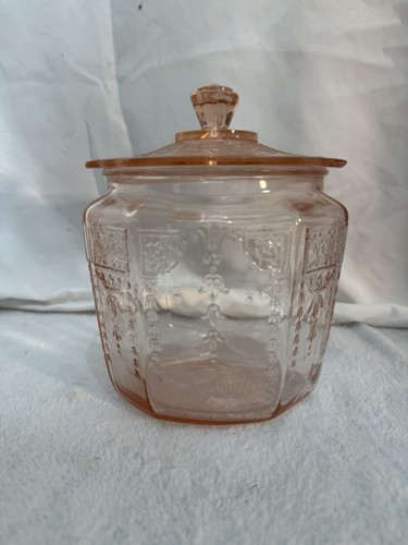 1930s Anchor Hocking Princess Pink Depression Glass Cookie Jar w/ Lid