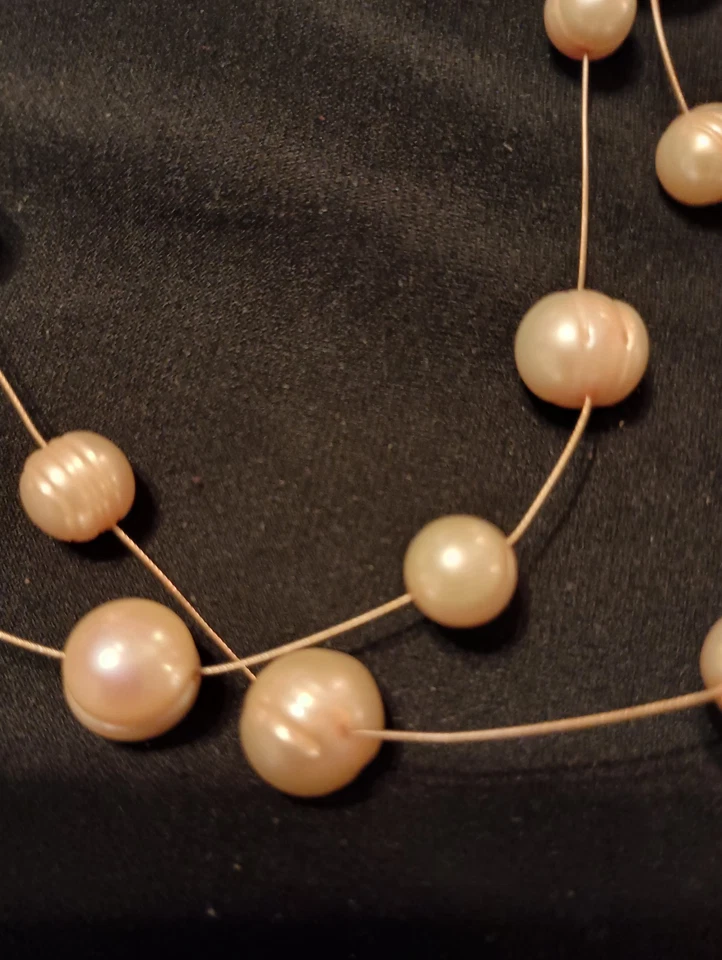 Collar de dos hilos vintage Honora de perlas de agua dulce melocotón/champán. ¡Necesita TLC!! Foto 2 de 4