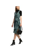 Tory Burch Medallion Logo Print Wrap Dress Black / Green (12)