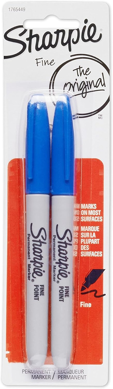 Sharpie Permanent Markers, Fine Point, Blue, 2-Pack (1765449)