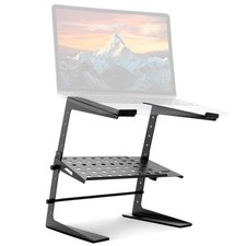 Pyle Adjustable DJ Laptop Stand with Two-Tier Storage Shelf Portable Black