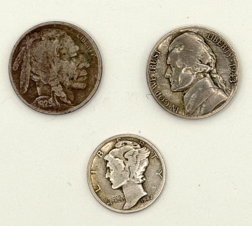 Old Rare US Coins Starter Collection Lot of 3, Buffalo Wartime Silver & Mercury!