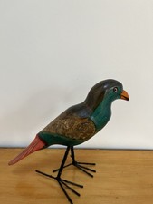 Carved Wooden Bird With Bound Wire Feet