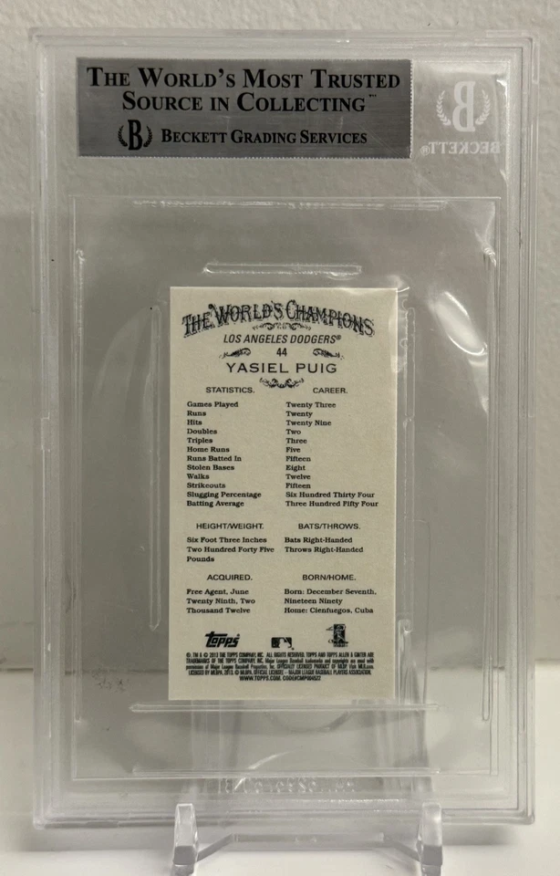 2013 Yasiel Puig Allen & Ginter's Mini Topps LA Dodgers novato RC BGS 9 como nuevo Foto 2 de 2