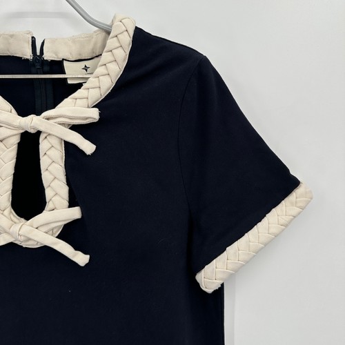 Olivia Kleid Biesen dunkelblau/creme Schleife Gr. M Kurzarm Etuikleid Mini PO - Bild 2 von 7