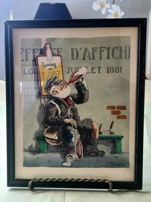 Andre Marie D'Arcy Vintage Tramps of Paris Print Buvez du Lait Clochards Hobo