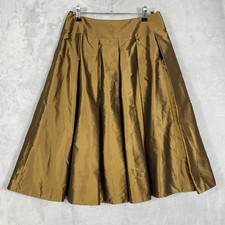 Talbots Petites Pure 100 Silk A-Line Midi Skirt Pleated Lined Champagne Gold 8