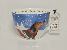 Portobello By Design Holiday Long Dachshund China Jumbo Cup Coffee Mug Snow