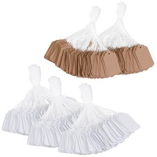500PCS Price Tags with String, White Strung 1.75 x 1.1 inch, Brown