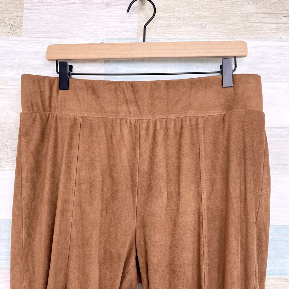 Leggings femininas Seven7 camurça sintética marrom camelo cintura alta elástica GG - Imagem 2 de 4