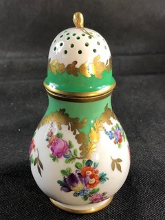 GOOD ANTIQUE DRESDEN HAND PAINTED & GILDED SUGAR SIFTER / SHAKER