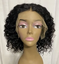 Mongolian Curly Wig Human Hair 13x4 Lace Front Wet Wavy 180 Density 14” Glueless