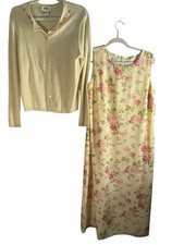 Talbots Petites Floral Silk Dress + Embroidered Cardigan Set Size 14 Elegant