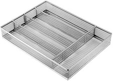 Mesh wire drawer organizer with compartments.