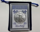 Baby Gift It's A Boy 2026 1oz $1 American Silver Eagle In HE Harris Frosty Case