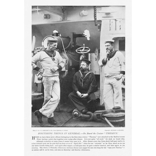 HMS THESEUS Sailors Discussing Things on General - Antique Print 1896