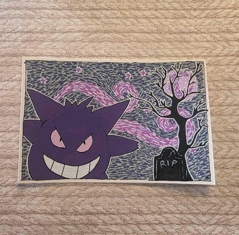 Original 4x6 painting. pokemon starry sky. AcrylicAnd Ink. art by leximi