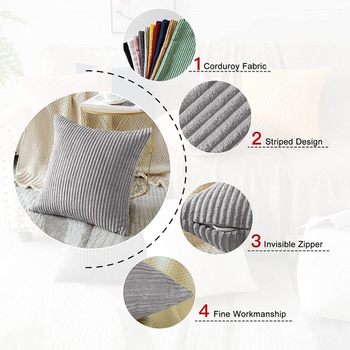 Pack of 4 Stripe Velvet Cushion Covers Throw Decorative 18"x18" Square Cushions - Picture 32 of 73