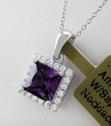 LAB CREATED 1.15 Cts AMETHYST & W/SAPPHIRES PENDANT NECKLACE .925 Silver - NWT — photo 2