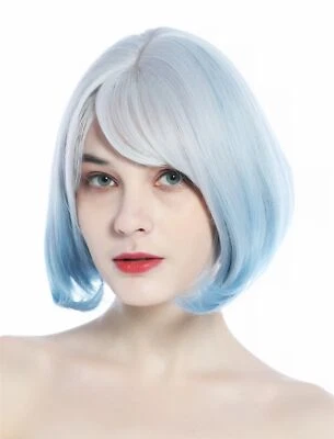 WIG ME UP Perruque Tressenperücke Femme Courte Bob Bleu Clair Argenté Blanche - Photo 1/4