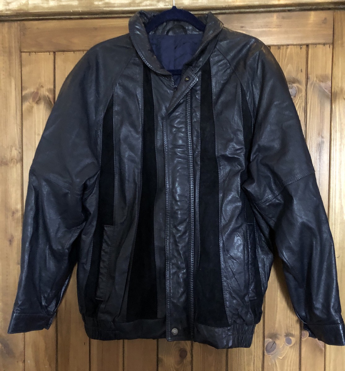 Vintage Meiker Leather Jacket black suede stripes Retro made in