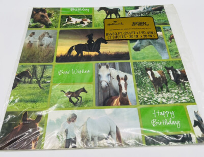 Vintage Hallmark Horses Happy Birthday Gift Wrapping Paper 2 Sheets 30'' x 20''