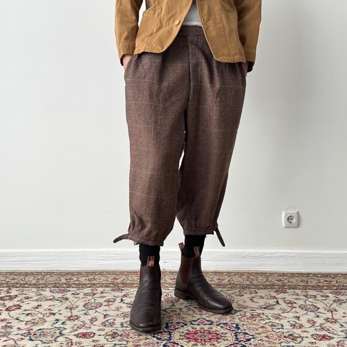 1940s Men's Vintage French Hunting Wool Plaid Plus Fours Suspender Breeks