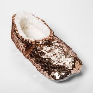 gold sequin slippers