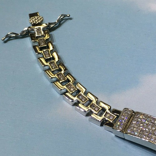 $699 MEN'S 925 STERLING SILVER ID BAR WHITE CZ STONE BRACELET 8 1/2" DOUBLE LOCK - Picture 7 of 12