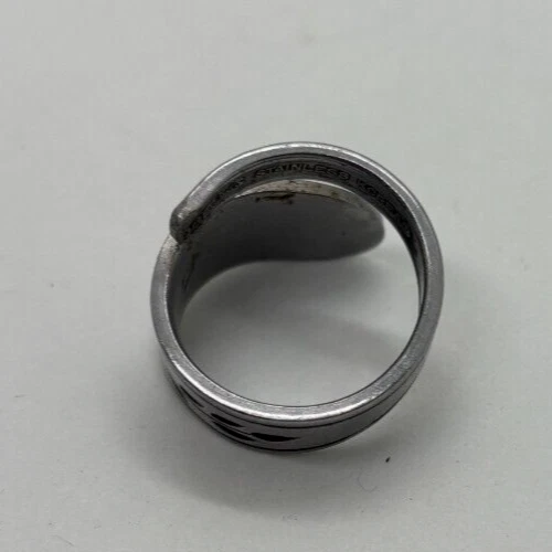 Cuchara Anillo Acero Inoxidable Floral Patrón Rosa Talla 10.5 Vintage Foto 3 de 4