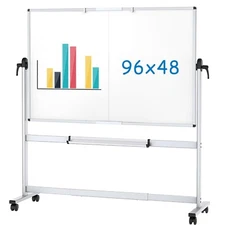 VIZ-PRO Double-Sided Mobile Whiteboard 96 x 48 In Magnetic Rolling Dry Erase Boa
