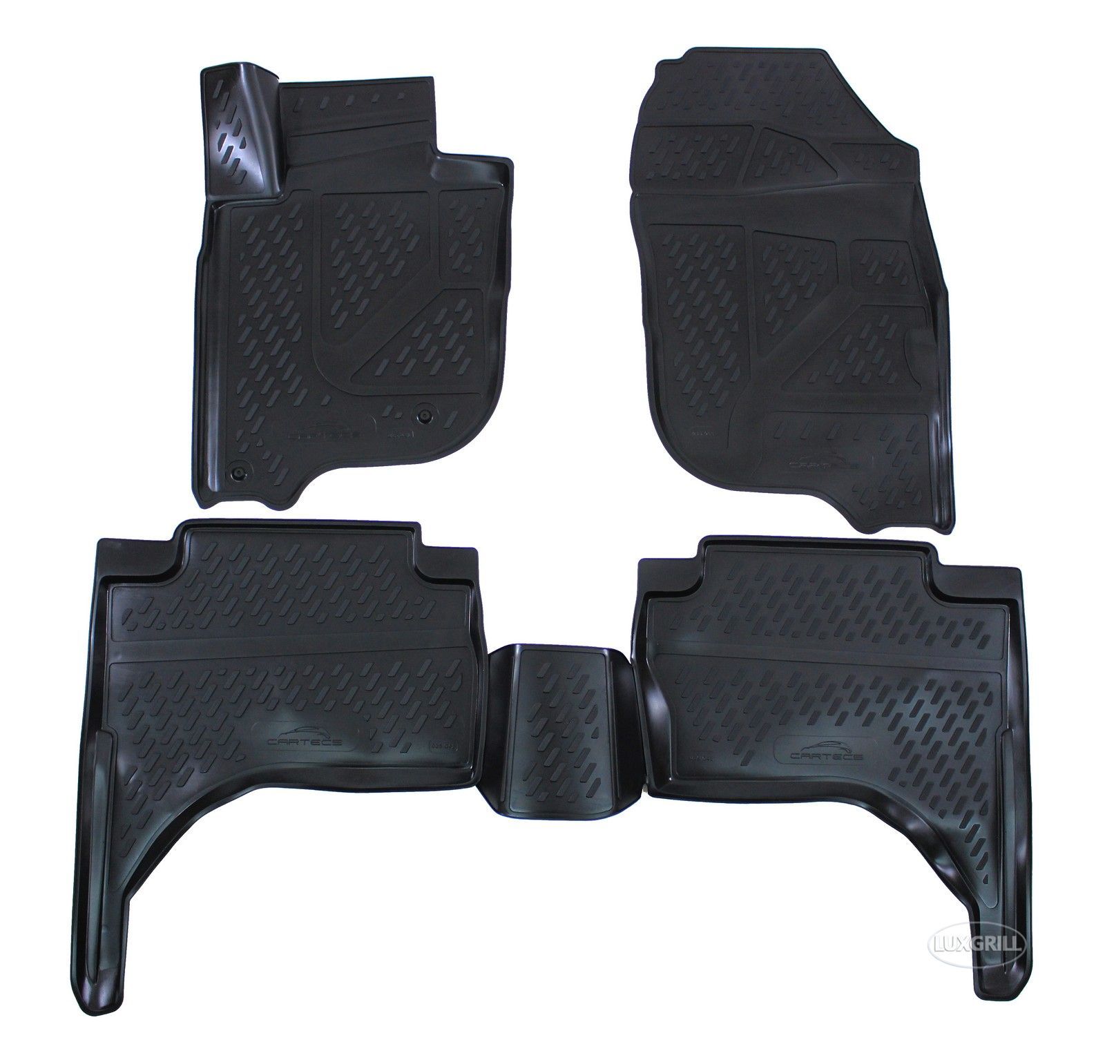 Tapis De Sol Caoutchouc Mitsubishi L200 2005-2015 - 4 Pièces, Bords Hauts, Noir