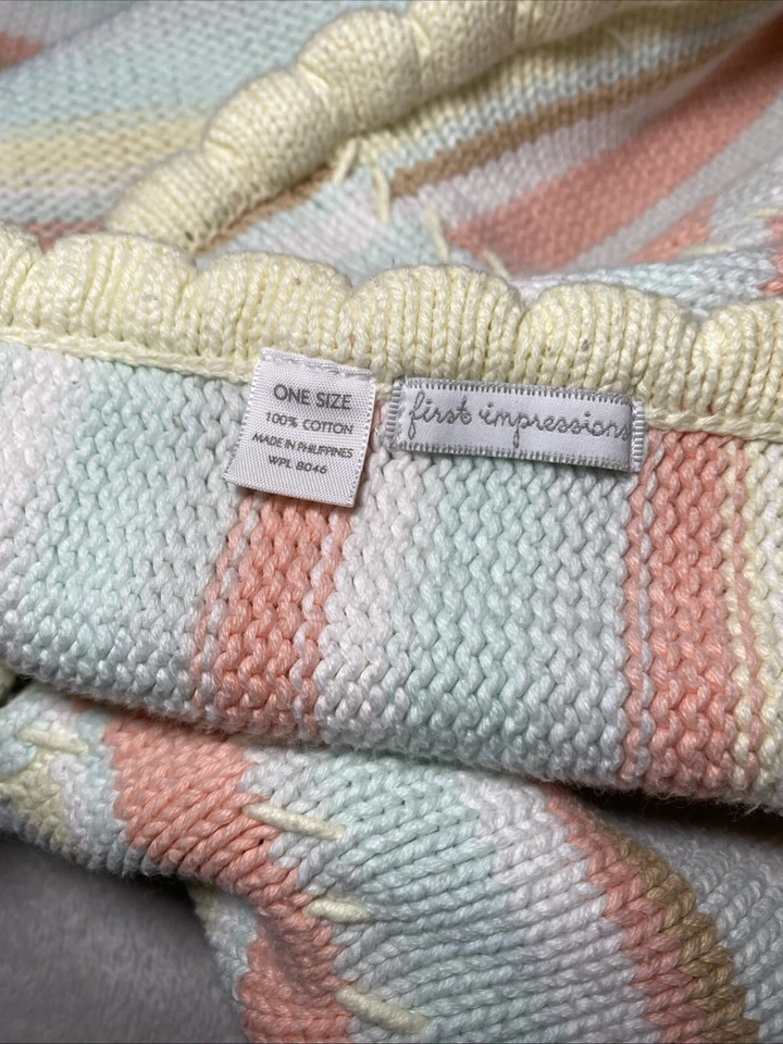 Первые впечатления розовый коричневый синий полоски желтый гребешок вязаный Baby одеяло милый - Изображение 3 из 4