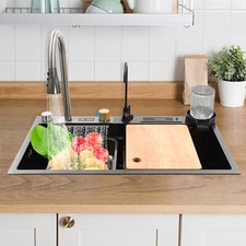 Modern Digital Display Waterfall Sink Stainless Steel Single Bowl Kitchen Sink