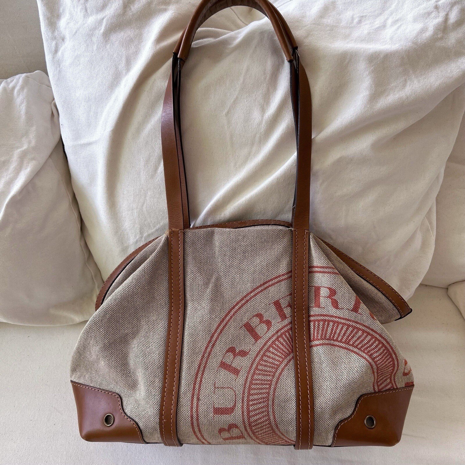 Burberry Heritage Tan Canvas Tote with Leather Trim and Logo Stamp-image