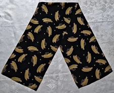 SCARF VINTAGE AUTHENTIC FLORAL ART PEA PODS  BLACK GREEN  MAUVE SILK LONG WOMAN