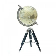 Globe White Ocean Earth lobe W/ Wooden Tripod Antique World Map Globe Handmade