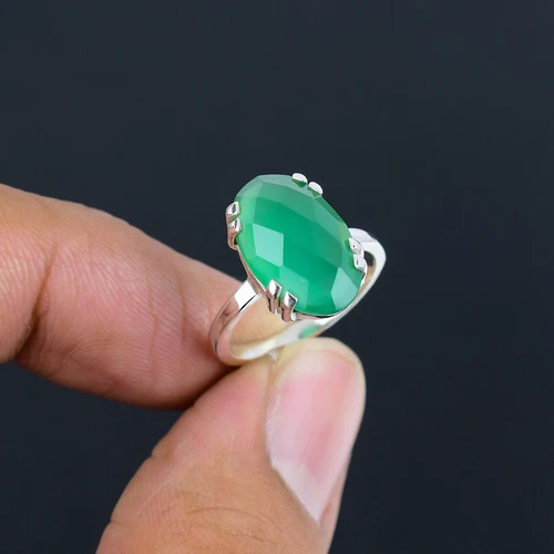 Natural Green Onyx Solid 925 Sterling Silver Ring Pleasant For Your Loved LS-527