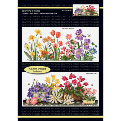 Flower Power 2 counted crosstitch charts, optional Zweigart aida & DMC thread