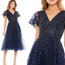 NWT Mac Duggal Beaded Flutter Sleeve Dress - size 6