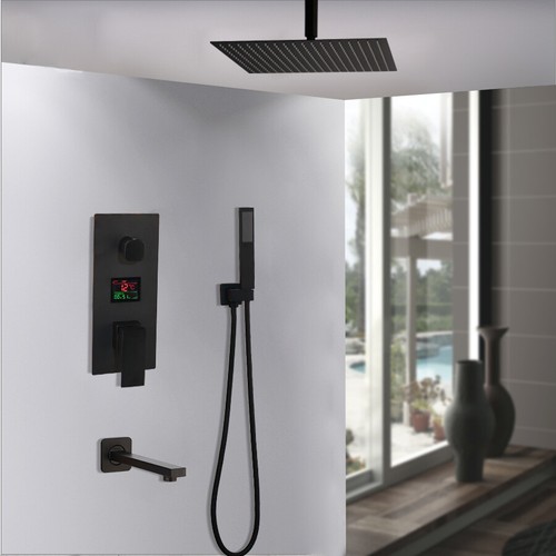 8/10/12/16"Black Rain Shower Head 3 Way Digital Valve Hand Shower Faucet Tap Set - Picture 11 of 16
