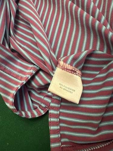 Peter Millar Polo Shirt Men Large Purple Striped Performance Summer Comfort Golf - Picture 6 of 7